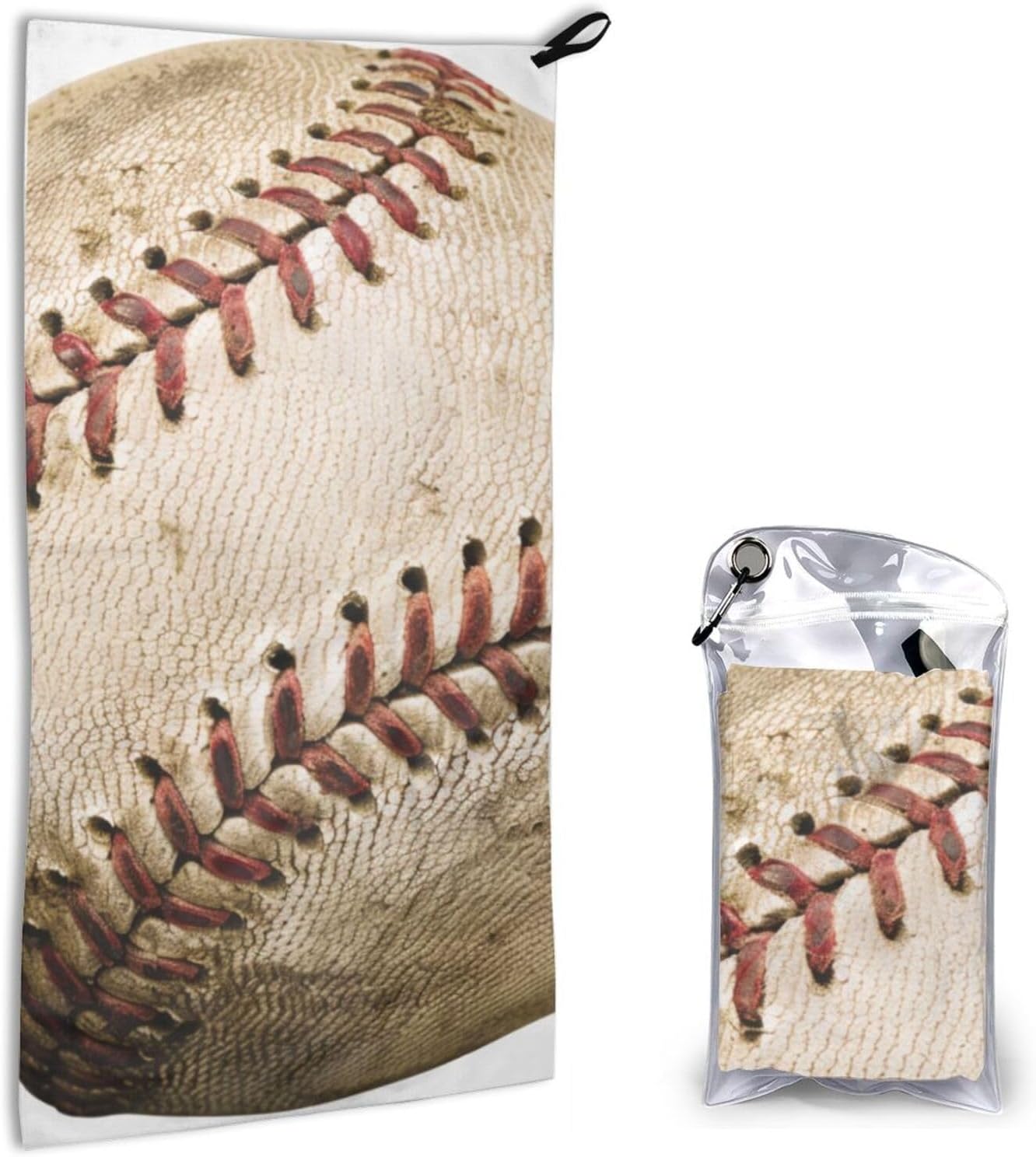 Baseball 1 Printed Microfiber Quick Dry Towel 16x31.5 in, Lightweight & Compact with PVC Pouch & Carabiner - for Beach, Camping, Gym, Travel & Home Use