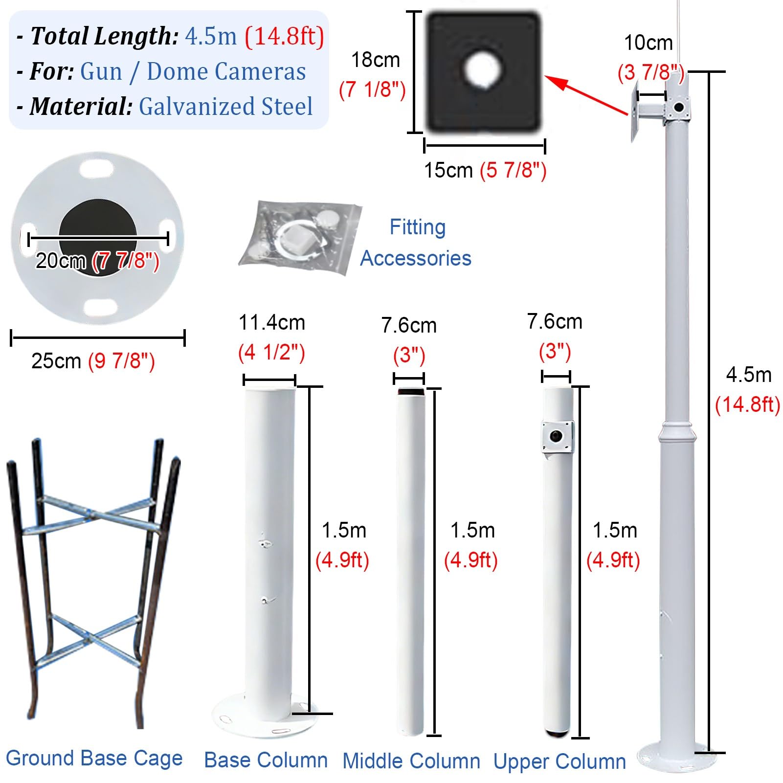Soporte de poste vertical universal para cámara de seguridad, soporte de poste de vigilancia al aire libre, brazo de monitor de metal, estante de paneles solares
