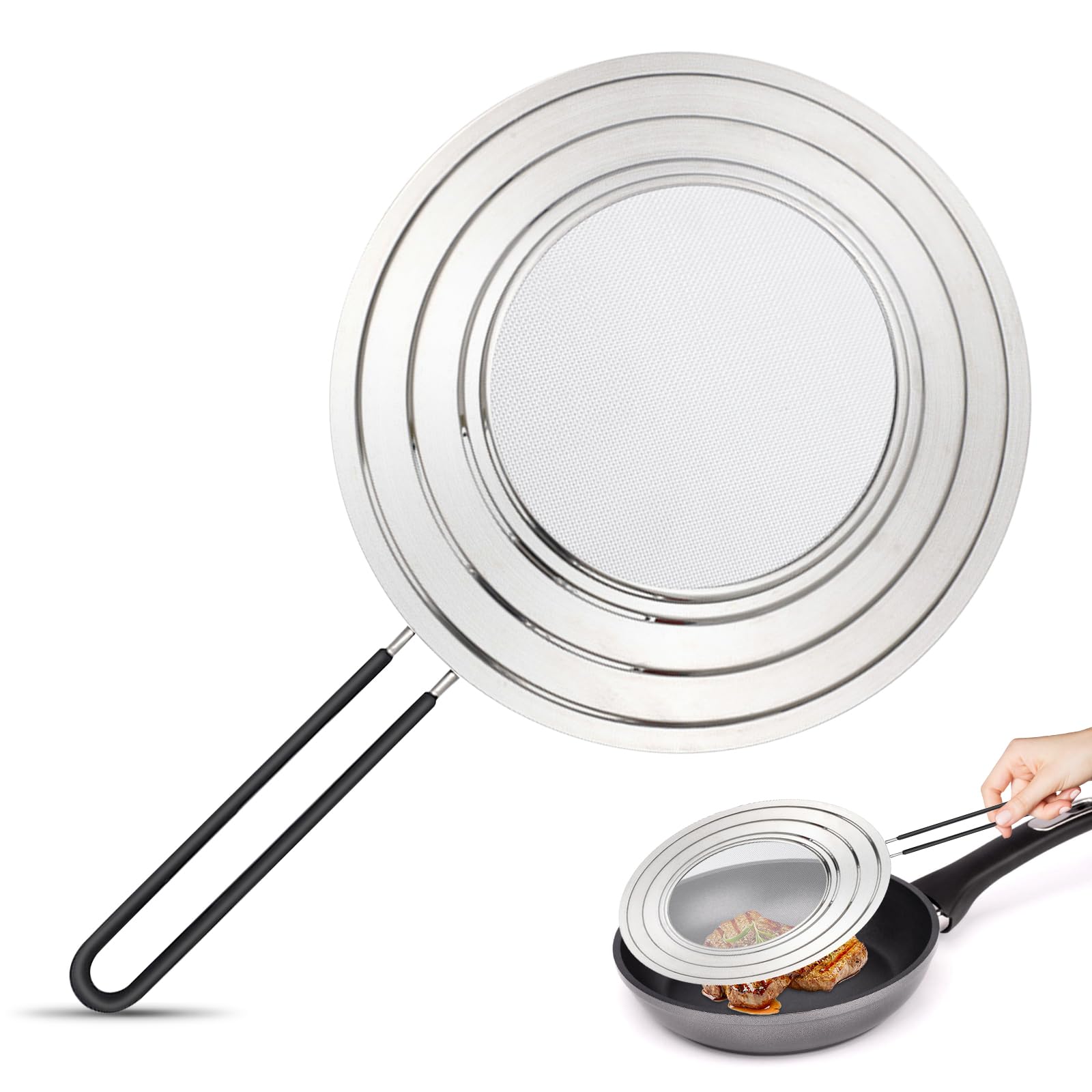 Bordeag Silver Splash Guard Pans, Pans Splash Guard 30 Cm With Folding Handle, Universal Stainless Steel Grease Splash Guard For Pan To Protect Against Grease Splashes