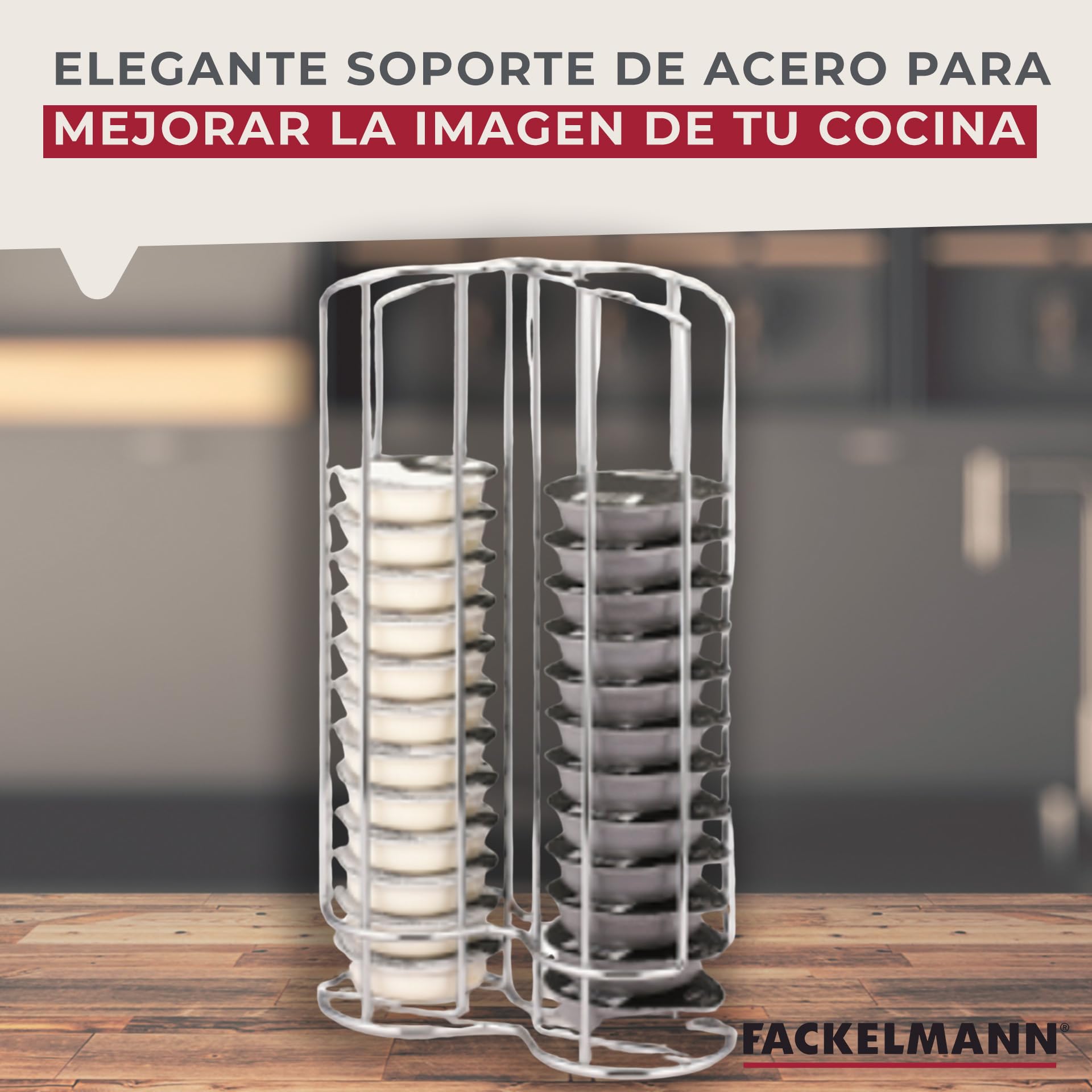 Fackelmann Soporte Porta Cápsulas Tassimo, Capacidad 32 Cápsulas de Café, Soporte de Acero Vertical para Cápsulas de Café, Organizador Cápsulas, 1 ud. 18x27 cm.