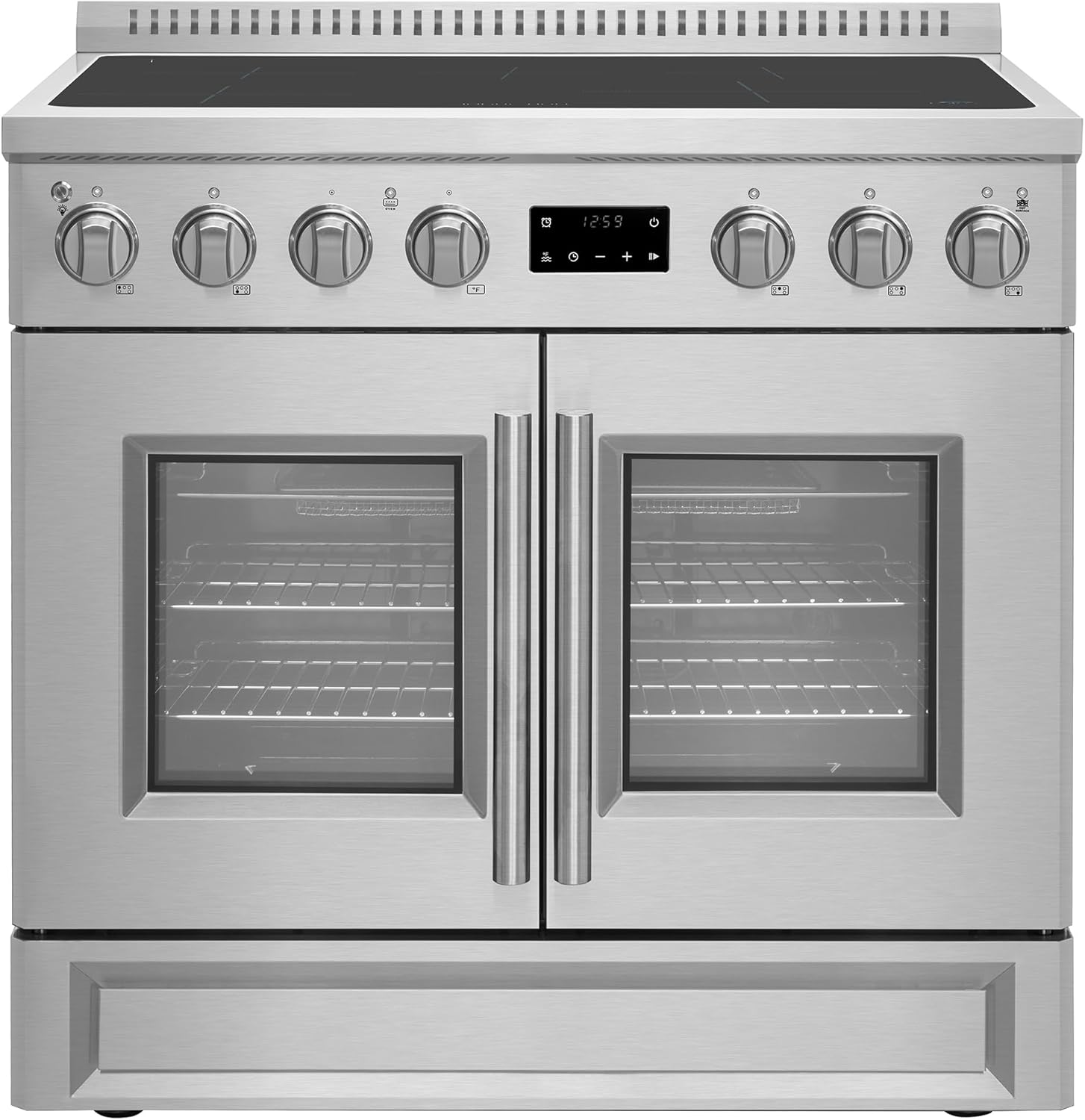 Forno Torino French Door 36 Inch Induction Range with Air Fryer, Air Sous Vide & True Convection, Dual Broiler, Stainless Steel Forno Torino French Door 36 Inch Induction Range with Air Fryer, Air Sous Vide & True Convection, Dual Broiler, Stainless Steel