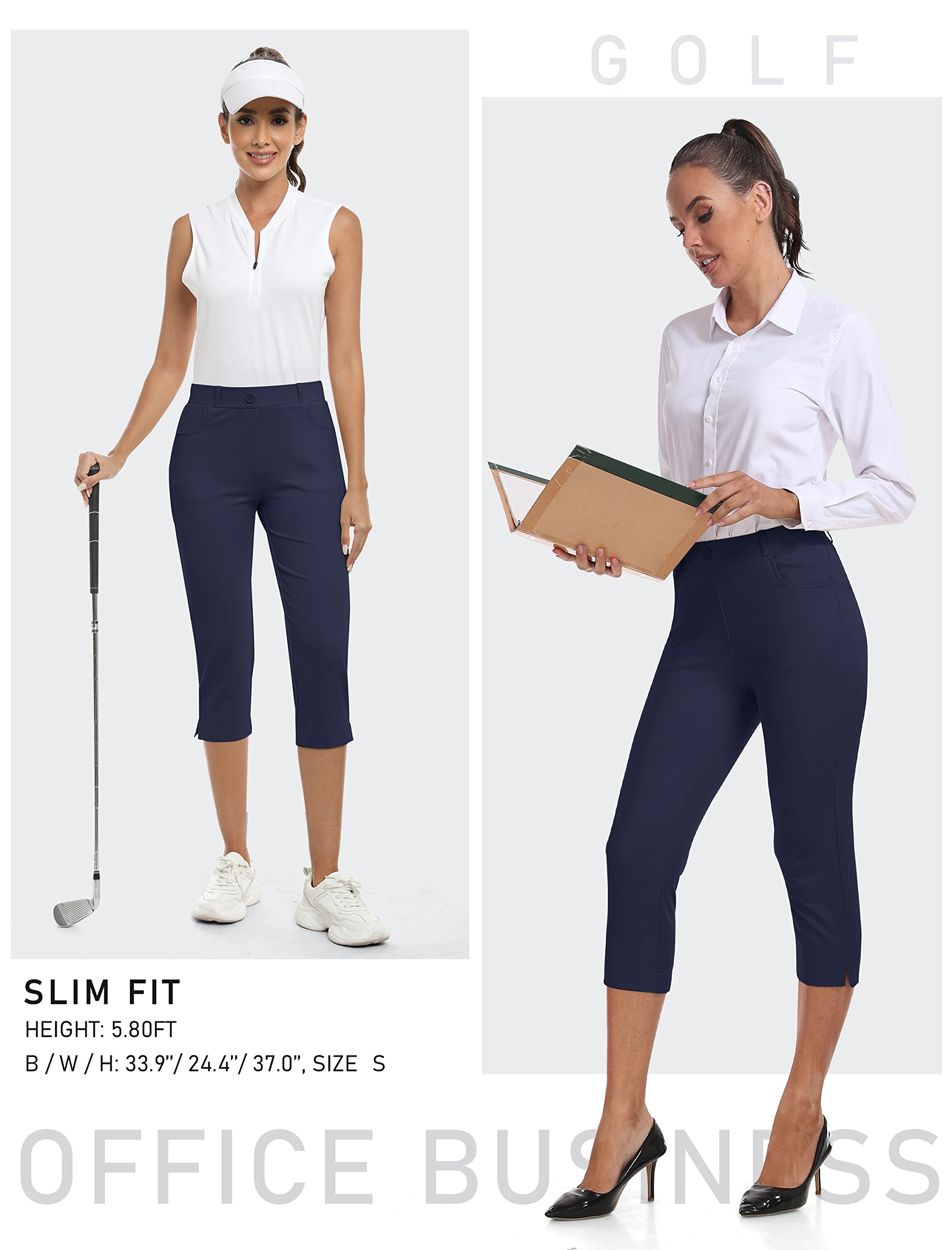 Pantaloni da Golf da Donna Eleganti Capri Pants a Vita Alta Elasticizzati 3/4 Lungo Pantaloni per Lavoro Ufficio Yoga