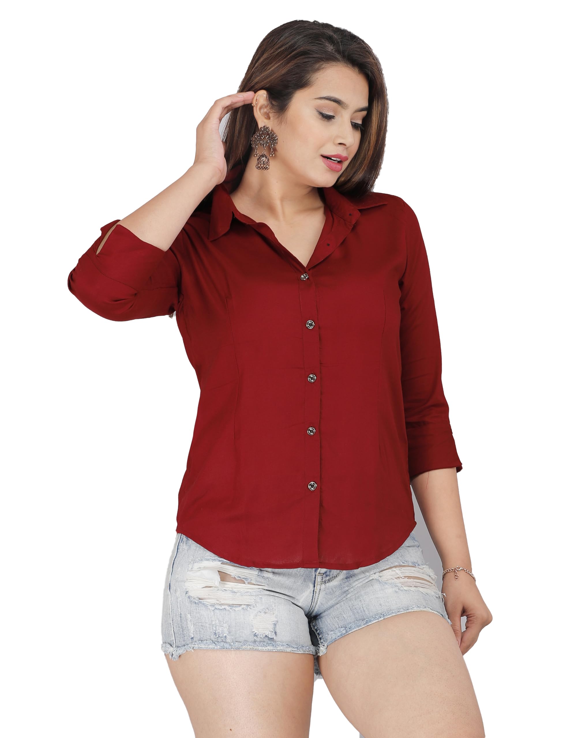 munga fashion Women Solid Formal, Casual Shirt | Stylish 3/4 Sleeve Button Down Shirt | Regular Fit Western Top | Office, Casual Available in 8 Colors-picture-16