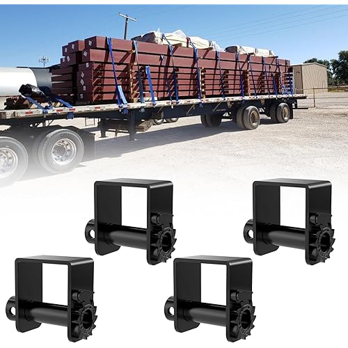 4 PCS Sliding Winch for Utility Trailer,Standard Sliding Tie Down Winch for Flatbed Semi Truck,for Use w/ 4 Inch Straps, Trailer Cargo Control,Black Powder Coated