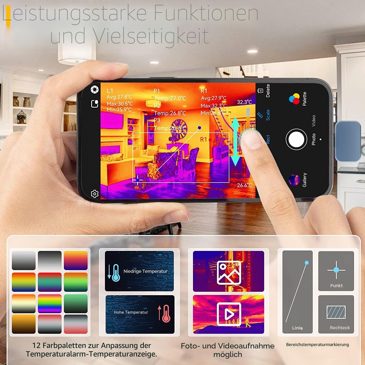 InfiRay P2 Pro Wärmebildkamera mit leistungsstarker Analyse, schneller Bildgeschwindigkeit und Plug-and-Play USB-C Konnektivität, Ideal zur Erkennung von Hot Spots, Fehlersuche,Reparaturen zu Hause