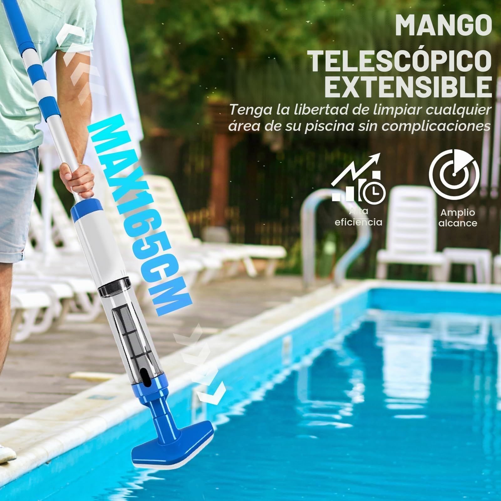 Bostar Aspirador Piscina 3 en 1 con Mango Telescópico 20L/min Caudal de Succión, Limpiafondos de Piscina a Bateria Inalámbrica para Pequeñas SPA Piscina