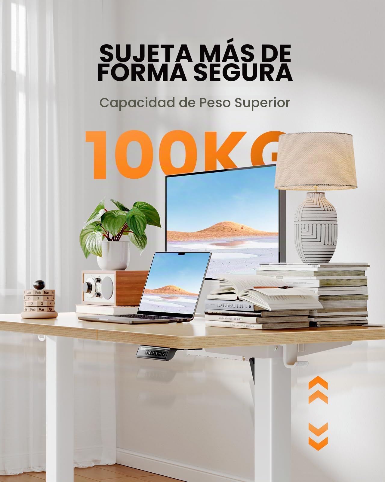 ErGear Escritorio Eléctrico en altura120x80cm,100KG de Capacidad de Carga Escritorio Ajustable con avanzado Motor sin escobillas,Robusto armazón metálico,Tablero de Cuatro Partes
