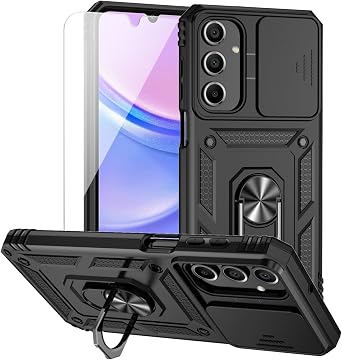 for Samsung Galaxy A16 5G Case with Camera Lens Cover HD Screen Protector, Dual Layer Military-Grade Drop Tested Magnetic Ring Holder Kickstand Protective Phone Case for Samsung Galaxy A16 5G Black