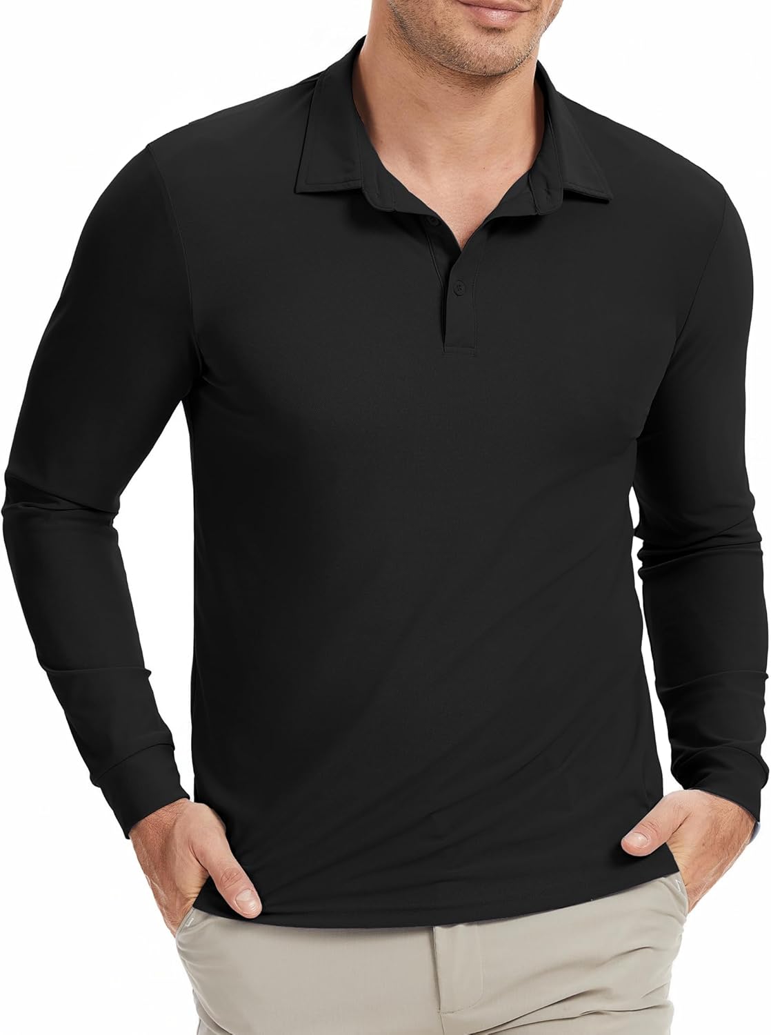 PEGENO Mens Polo Shirts Lightweight Long Sleeve UPF 50+ Collared Quick Dry Golf Shirts Suitable for Work Hiking and Fishing - Image 2