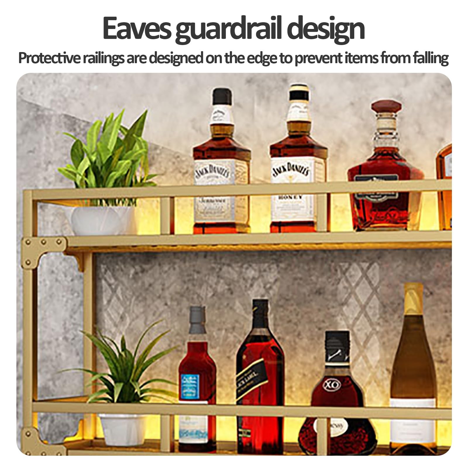 Portabottiglie Da Parete In Metallo - Espositore Vino Con Ripiano, 100 Cm, Colore Oro - Foto 5