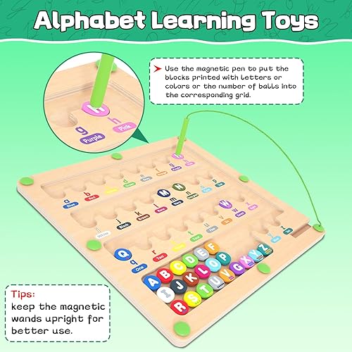 Miniatura 6 de TUEVAK Tablero magnético del laberinto del alfabeto, rompecabezas de aprendizaje ABC, juguetes de clasificación de colores y números para niños