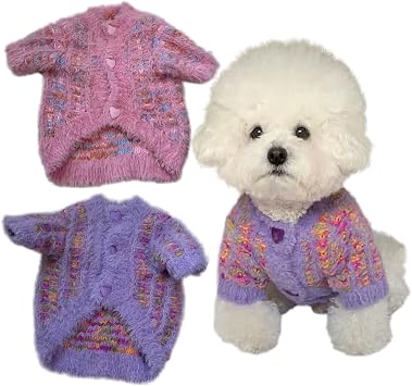 2Pcs Rainbow Cat Knitted Pullover Sweater with Sleeves Cute Kitten Turtleneck Knitwear Pet Apparel Warm Sweatshirt for Indoor Cats and Small Dogs S 2.2-4.4lbs