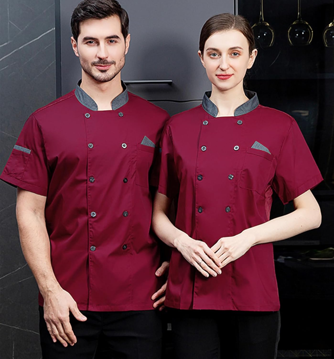 Unisex Double-Breasted Chef Coat Back Full Mesh Lightweight Chef Jacket Color Stitching Chef Uniform - Image 4