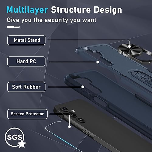 Miniatura 10 de Janmitta Funda compatible con Samsung Galaxy A14 5G con protector de pantalla + protector de lente de cámara, funda resistente de cuerpo completo