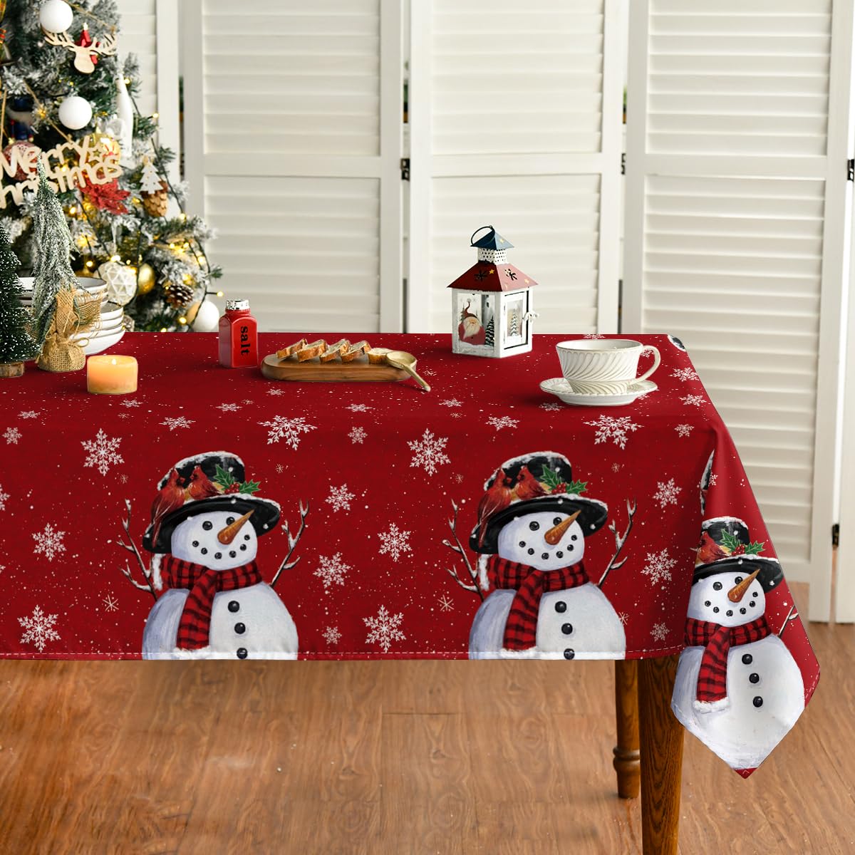 Horaldaily Christmas Tablecloth 60×104 Inch, Snowman Red Washable Table Cover for Party Picnic Dinner Decor