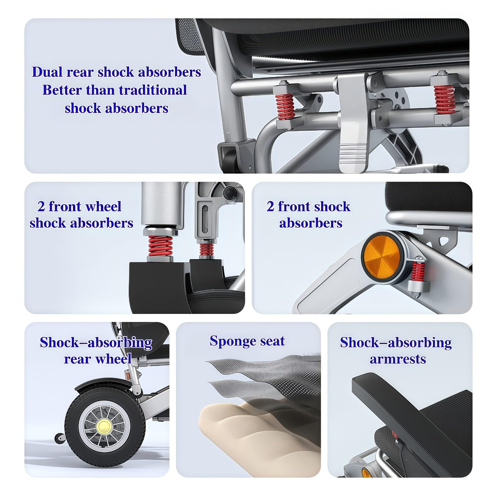 Silla de ruedas eléctrica, diseño plegable ligero, capacidad de carga de 100 kg, compacta y portátil para personas mayores y usuarios discapacitados