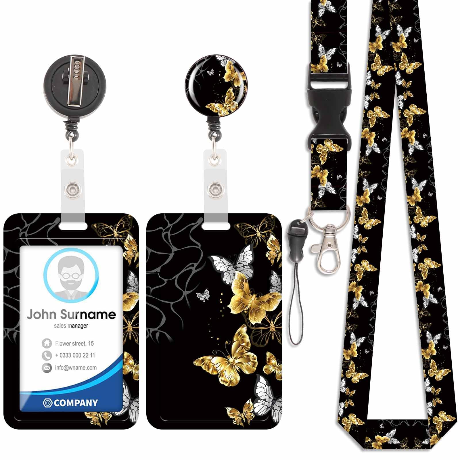 Badge Holder with Lanyard, ID Badge Holders with Detachable Cute Lanyard, Retractable badge Reel Carabiner Clip