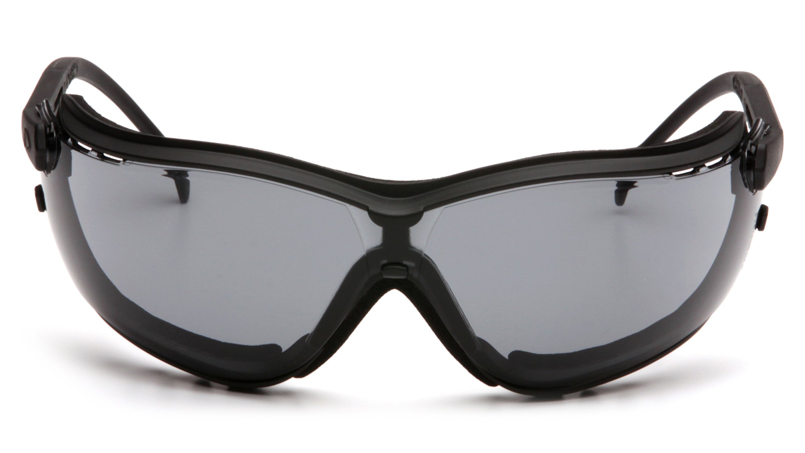 Pyramex V2G Schutzbrille, schwarzer Rahmen, bernsteinfarbene Antibeschlag-Linse