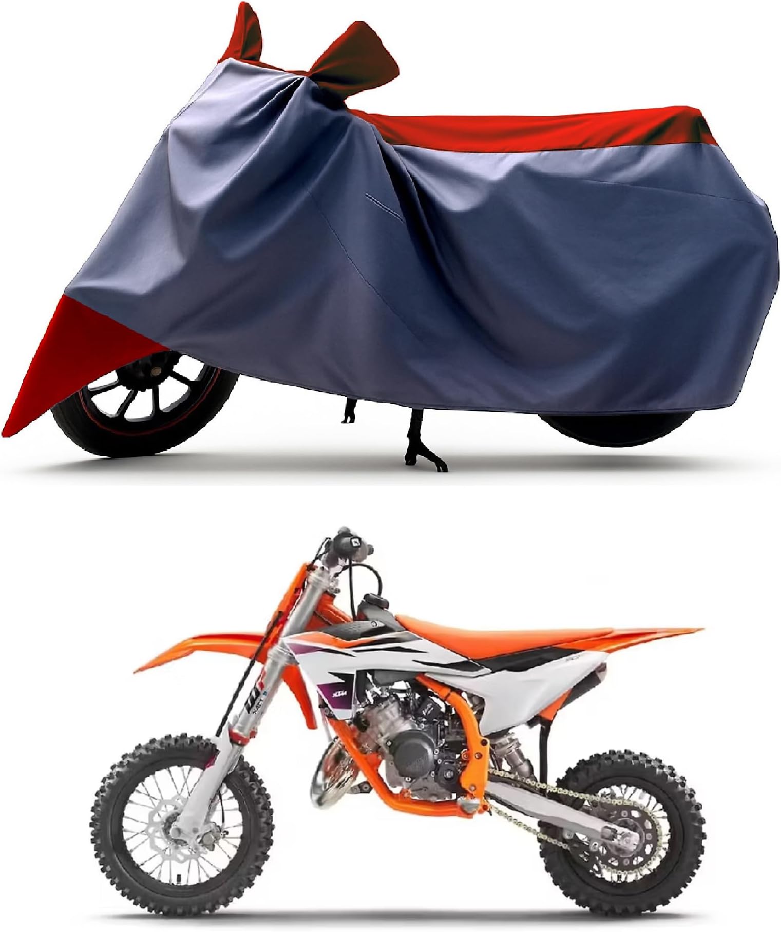 All Season Protection Bike Cover for KTM 50 SX Bike Cover with Water-Resistant and Dust Proof Premium 190T Fabric_Red Stripe with Grey Body