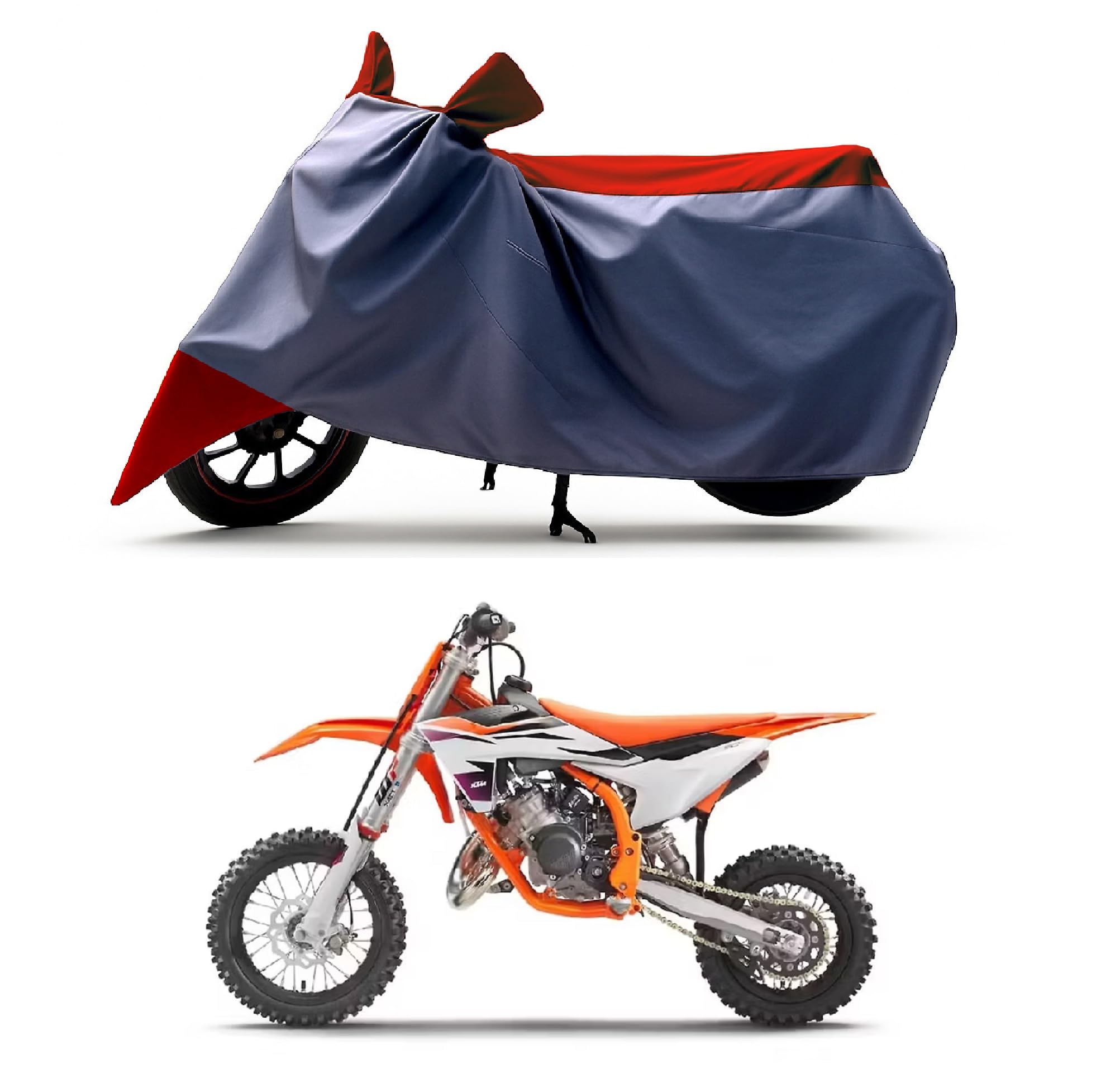All Season Protection Bike Cover for KTM 50 SX Bike Cover with Water-Resistant and Dust Proof Premium 190T Fabric_Red Stripe with Grey Body