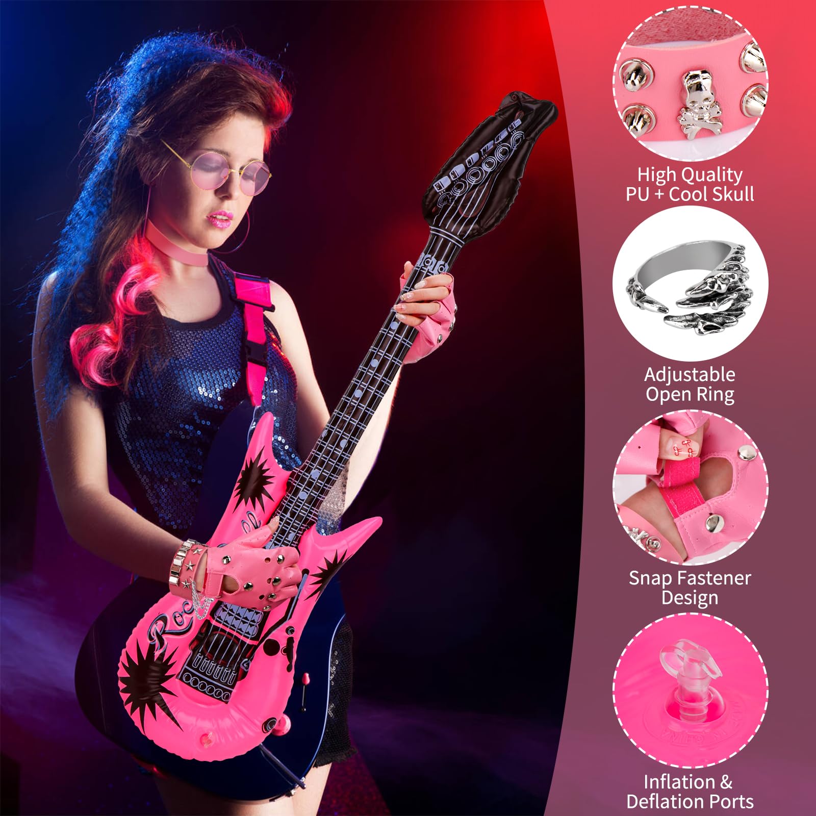 Hysagtek 11Pcs Rockstar Fancy Dress Kids Rockstar Costume Rock Star Heavy  Metal Set Girls Women Punk Accessories Gothic Rocker Costume Set 80s Disco  Party Carnival Supplies, Pink - BigaMart