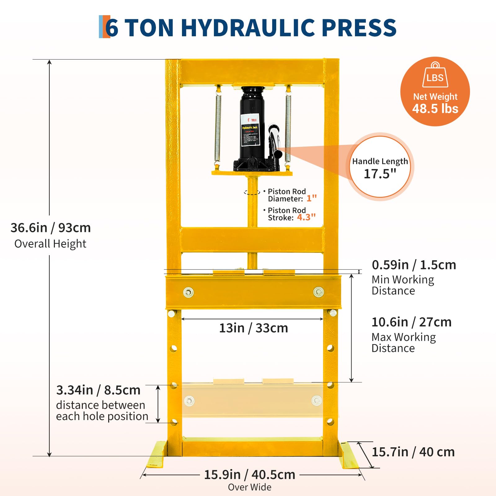 Garvee Robuste 6T Hydraulikpresse H-Rahmen – Schwerlast Werkstattpresse mit 2 Stahlplatten & 4-fach verstellbarem Bett – Perfekt für Metallbearbeitung, Lagerauspressung, U-Gelenke & Automobilreparatur