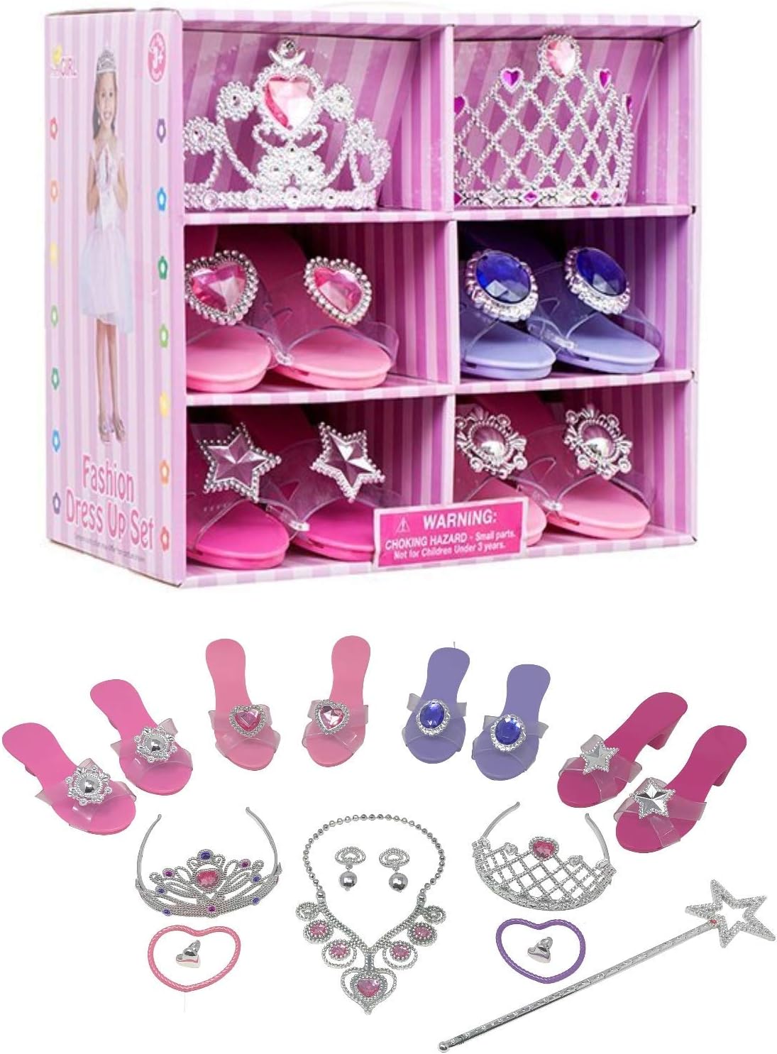 Royal Dreams Princess Shoes & Tiara Dress up Play . Includes 4 Princess Shoes for Girls 2 Tiaras Necklace Bracelets & Earrings! Perfect Little Girl Toys Role Play Playset