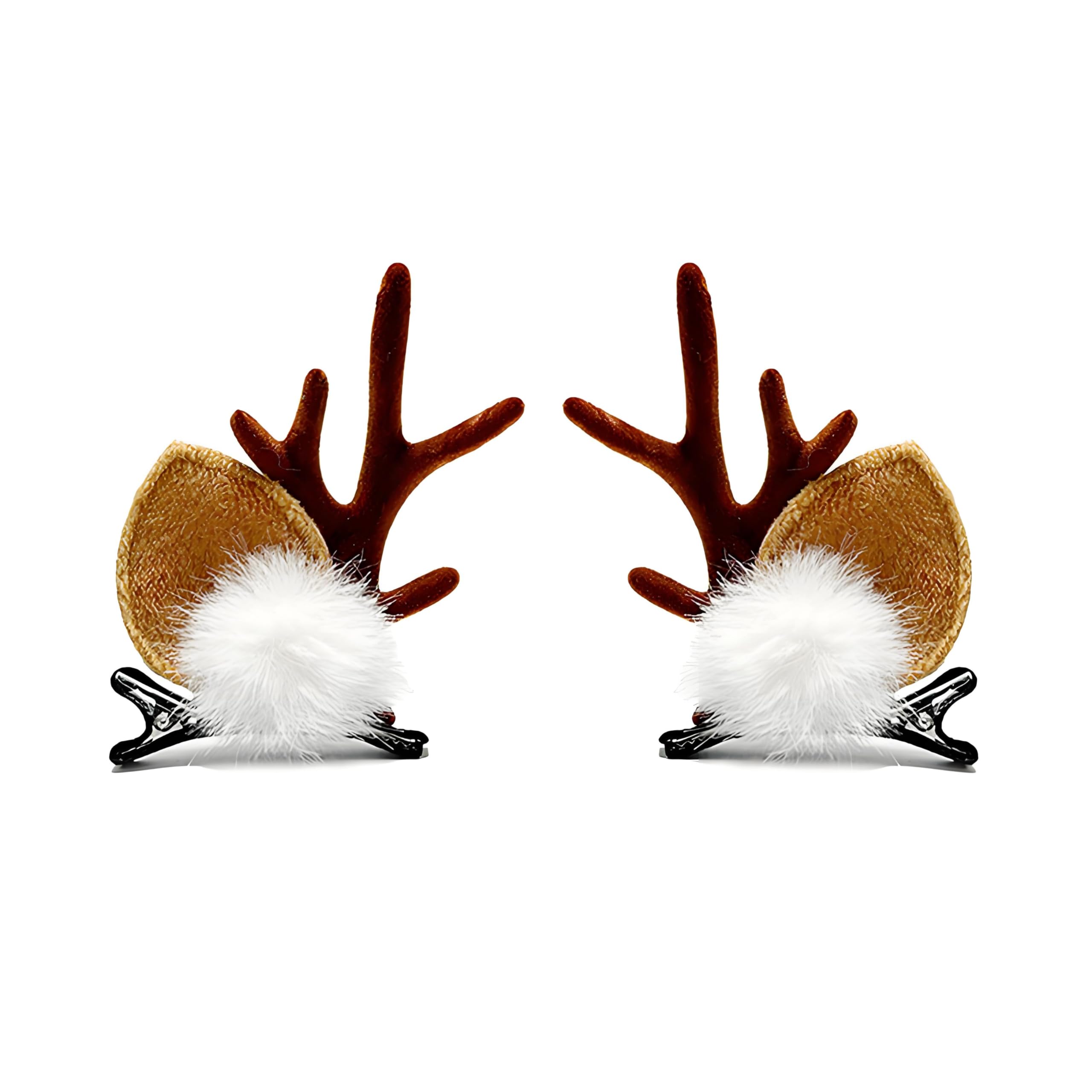 Small Deer Ears Antlers Headband, FUNCYboo Christmas Antlers Hair Clips Cosplay Cute Reindeer Antler Clip for Women
