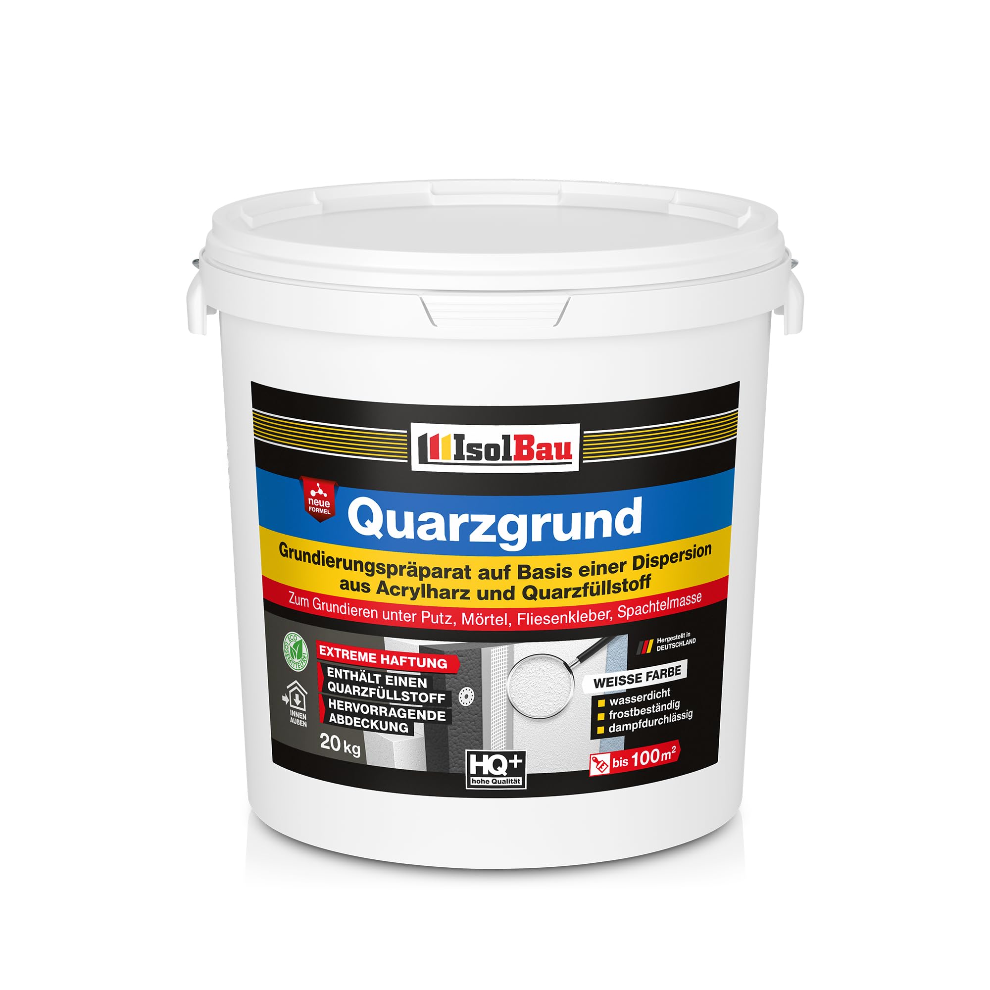 Isolbau Quarzgrund – 20 kg Grundierung für Beton & Holz, Fliesen, Keramik, Fassadenputz - Putzgrund, Fliese auf Fliese, Betongrund, Holzgrund - Wasserdicht, frostbeständig, für innen & außen