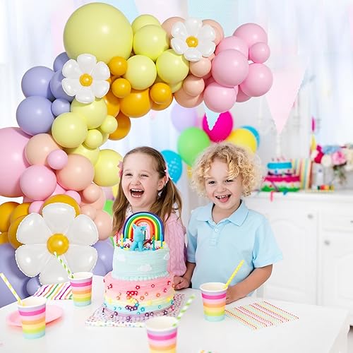 Miniatura 5 de Kit de guirnalda de globos pastel, 109 guirnaldas de globos de margaritas con globos de látex rosa, amarillo, morado, naranja, globos de papel de
