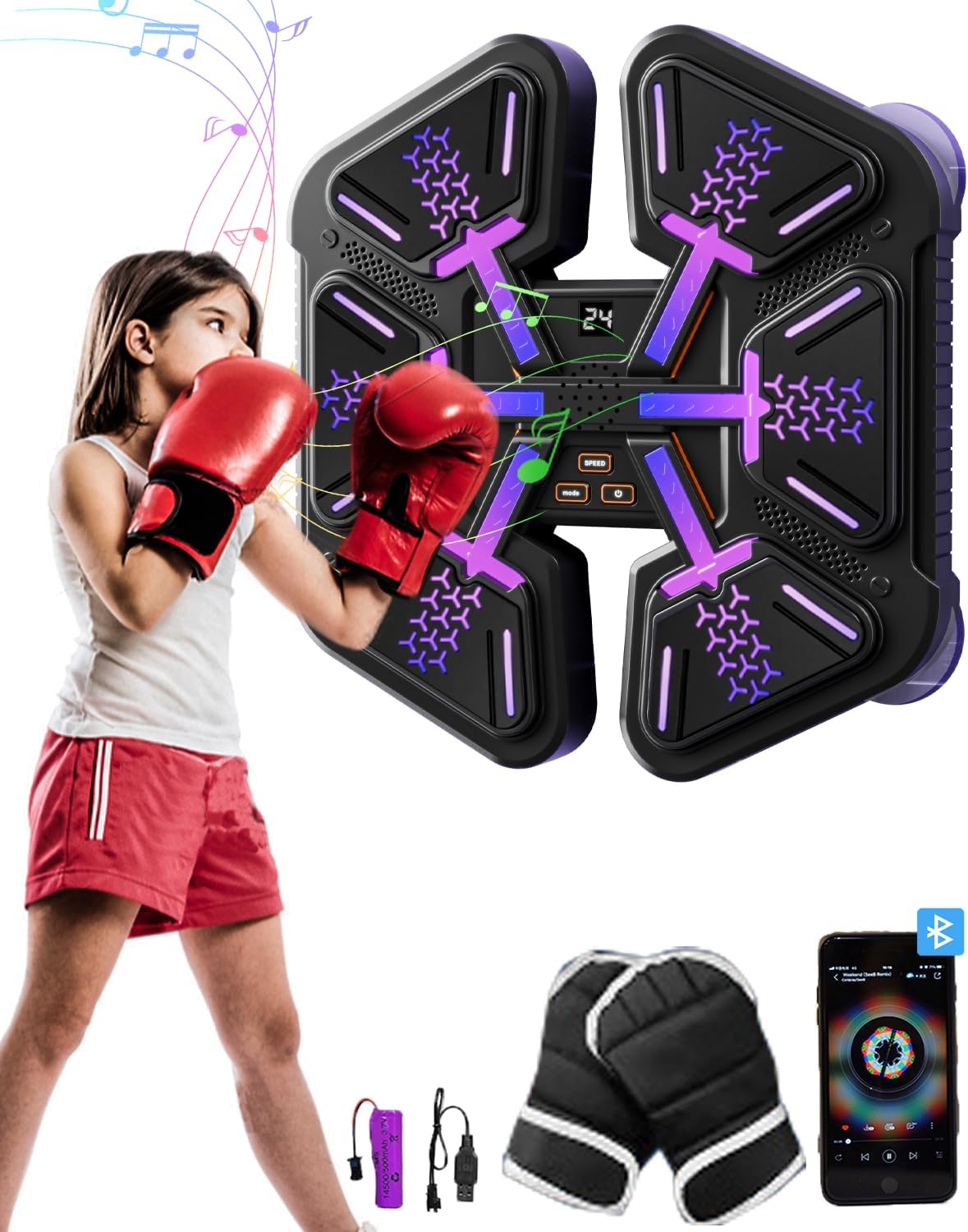 LITTCO 2025 New Upgrade New Smart Music Boxing Machine with Boxing Gloves Black