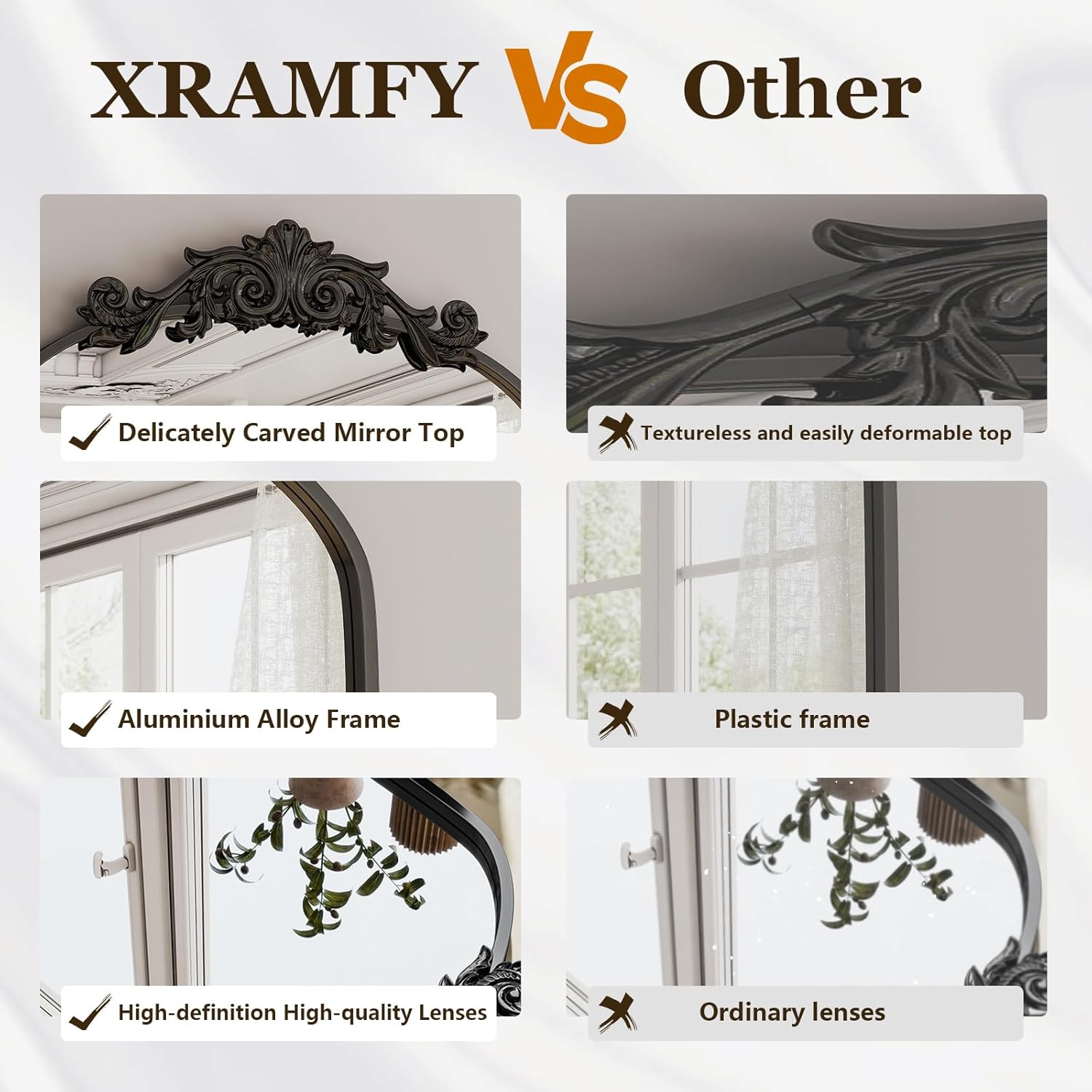 Black 36x 28 Arched Bathroom Mirror, Wall-Mounted Mirror with Carved Metal Frame & Bottom Art Carved, Vanity Mirror for Home Decor, Hanging Wall Mirror with Baroque Ornate Carved Accents, Vintage Black