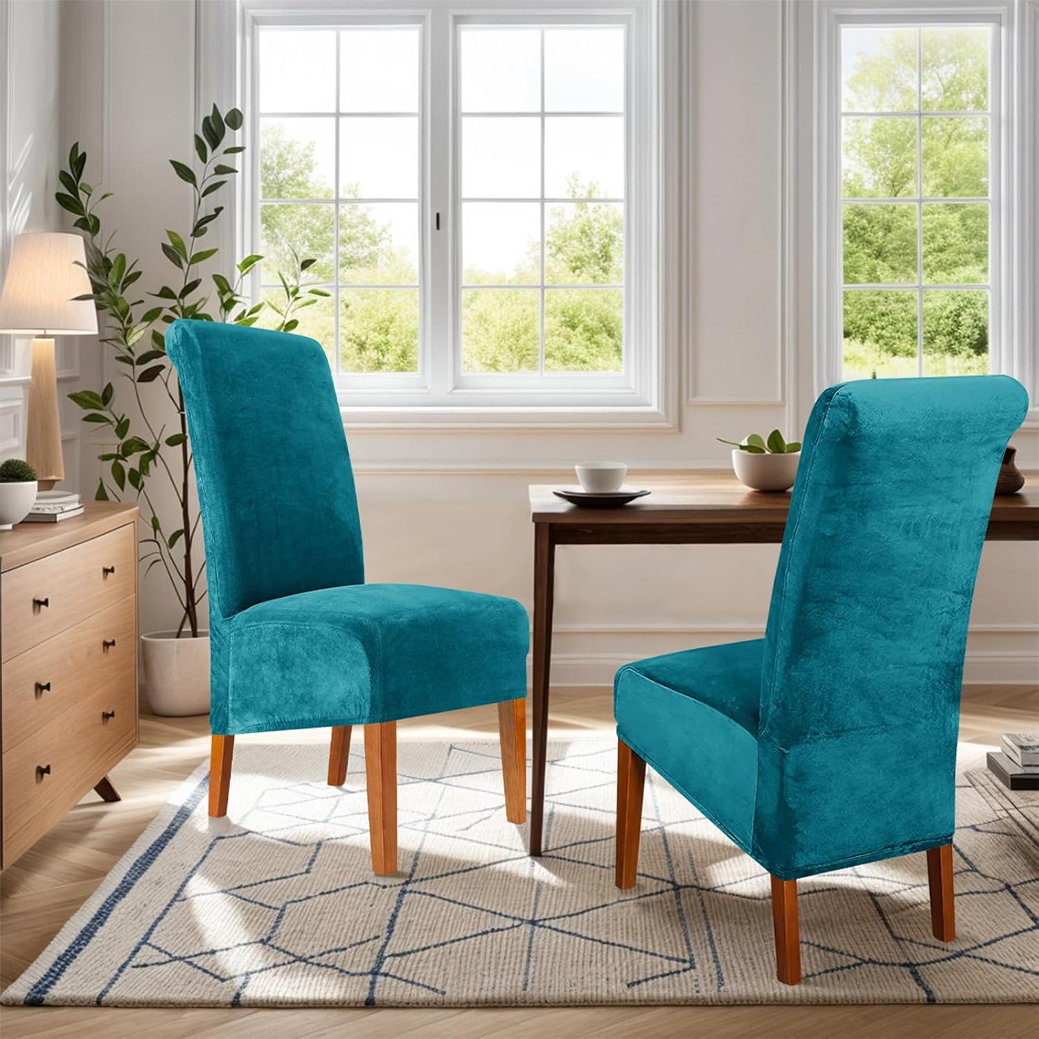 Thicken Plushes Dining Chair Covers Velvets Stretch Chair Seats Slipcovers Soft Warm Chairs Covers for Kitchen Living Room High Back Slipcover
