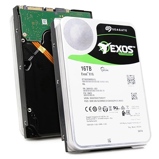 Seagate 16TB HDD Exos X16 7200 RPM 512e/4Kn SATA 6Gb/s 256MB Cache 3.5-Inch Enterprise Hard Drive (ST16000NM001G) (Renewed)