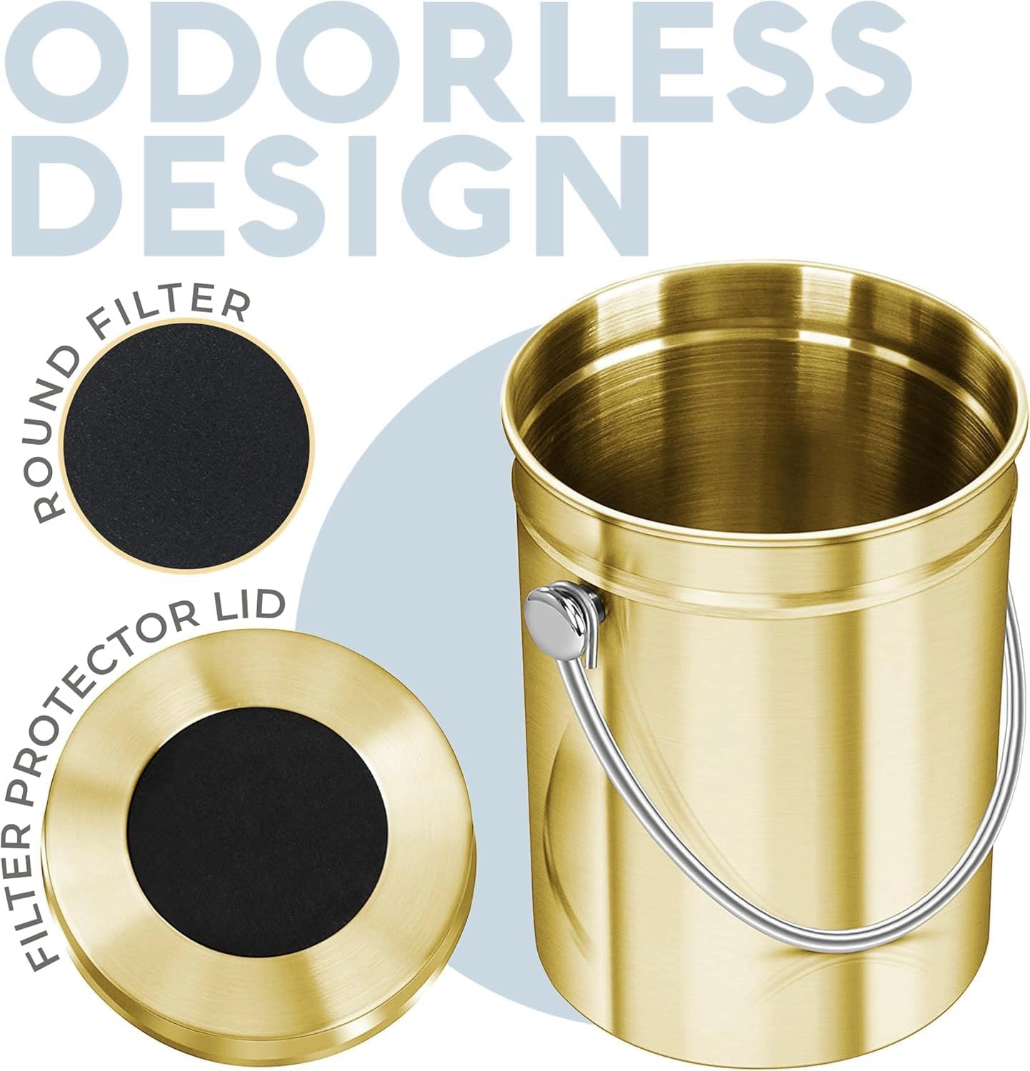EPICA Contenedor de abono para encimera de Cocina, 1.3 galones, contenedor de compostaje Inodoro con filtros de Carbono, contenedor de abono Interior con Tapa, compostador de Cocina de Acero