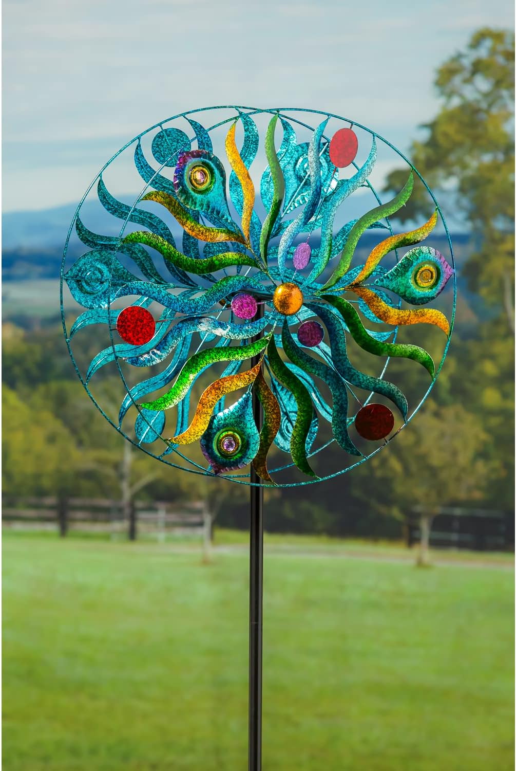 Evergreen 75" H Wind Spinner, Peacock in Motion