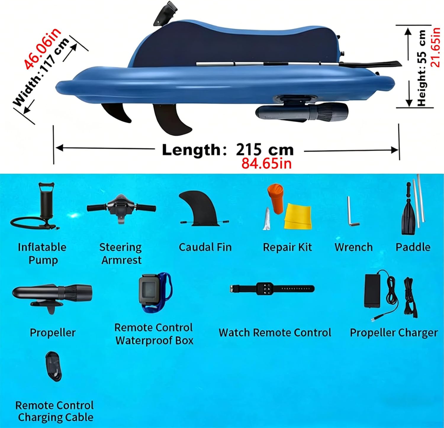 2-in-1 Electric Inflatable Jet Boat & Diving Underwater Scooter W/ 500W 60 Mins Brushless Motor,10000Mah Battery - 9Km/H for Adults and Kids Sea Diving Swimming Equipment,with 500w 10a Thruster