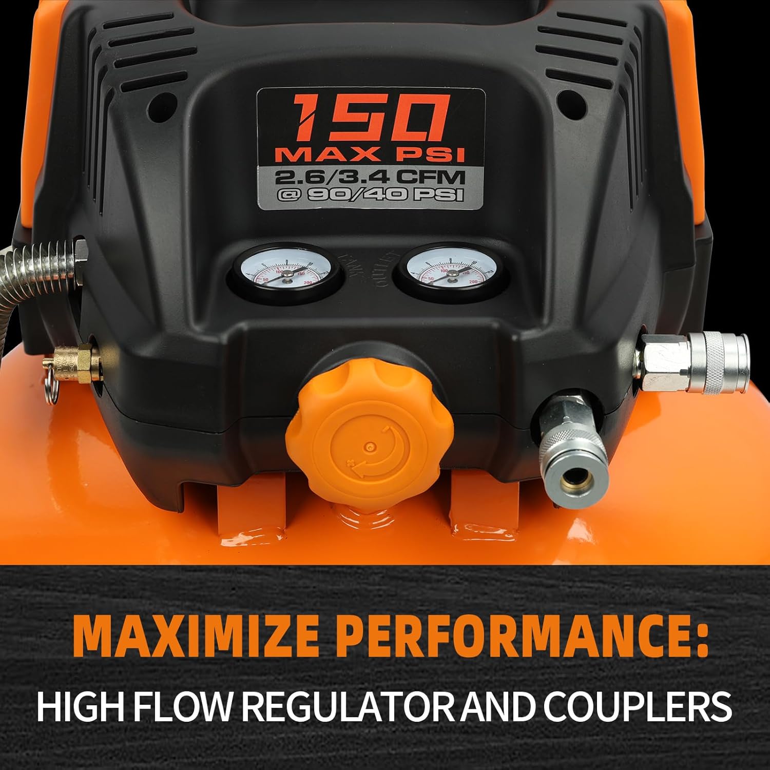 FORNAX Pancake Air Compressor with two couplers, 6 Gallon Portable Electric air compressor, 150 PSI, Oil -Free Air Compressor