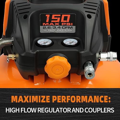 Miniatura 5 de FORNAX Compresor de aire para panqueques con dos acopladores, compresor de aire eléctrico portátil de 6 galones, 150 PSI, sin aceite