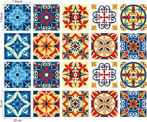 Miniatura 2 de Calcomanías de Azulejos Estilo Azulejo Español Portugués para Salpicadero Despegar y Pegar Juego de 20 piezas (7.9_G)