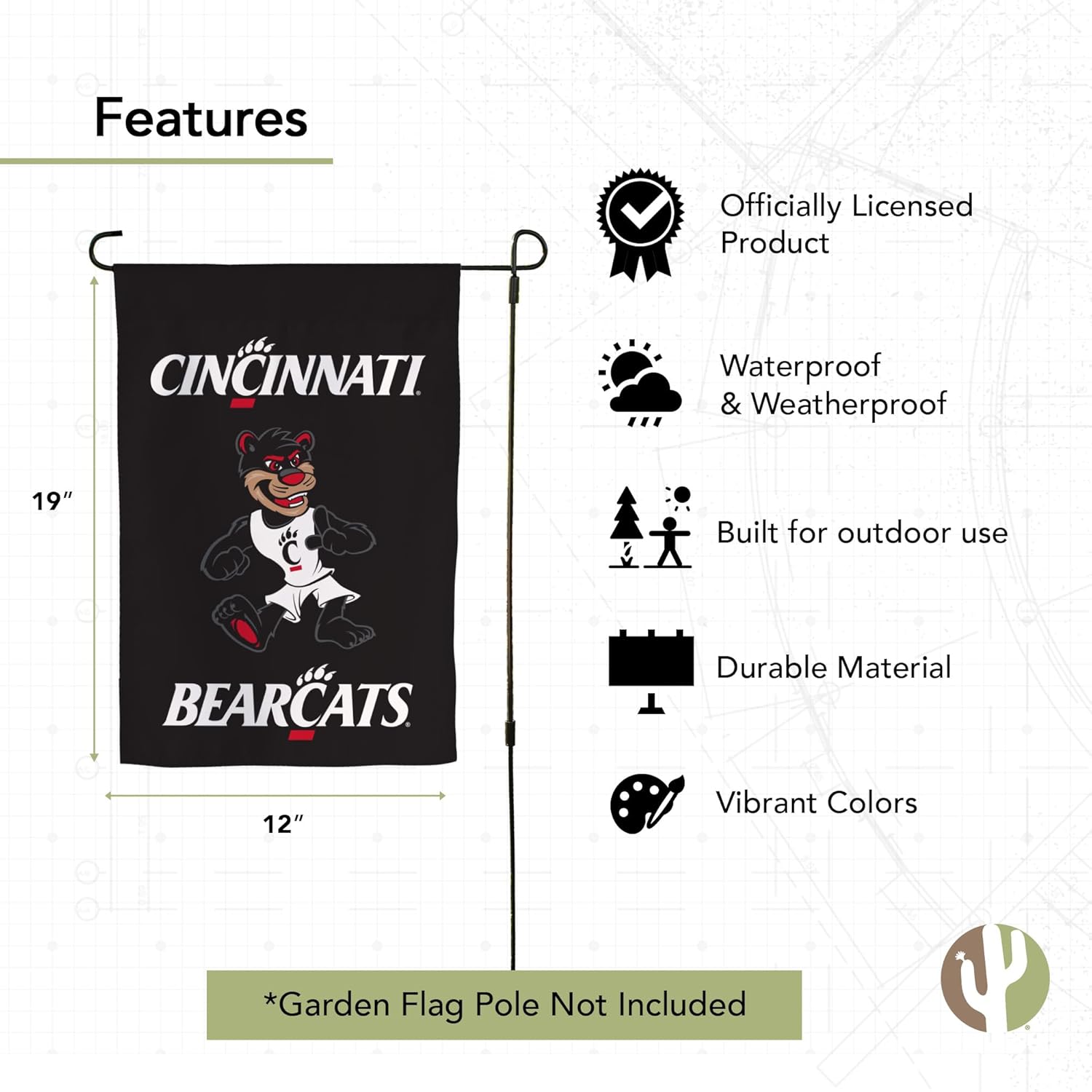 Desert Cactus University of Cincinnati UC Garden Flag – 19 x 12 inch Cincinnati Bearcats Banner, For Outdoor Display and Events (Design J) - Image 4