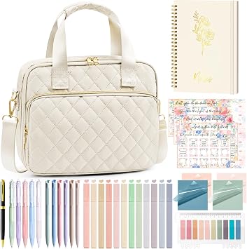 Bible Cover Case for Women, Large Bible Bag Bible Study Supplies Accessories Journaling Kit with Highlighters Tabs, Quilted Book Carrying Cases with Shoulder Strap, Christian Easter Gifts for Women