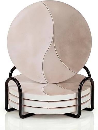 Miniatura 13 de VEYRO Juego de 4 posavasos para bebidas – Posavasos de cerámica absorbente con respaldo de corcho para mesa de café y escritorio, moderno juego de