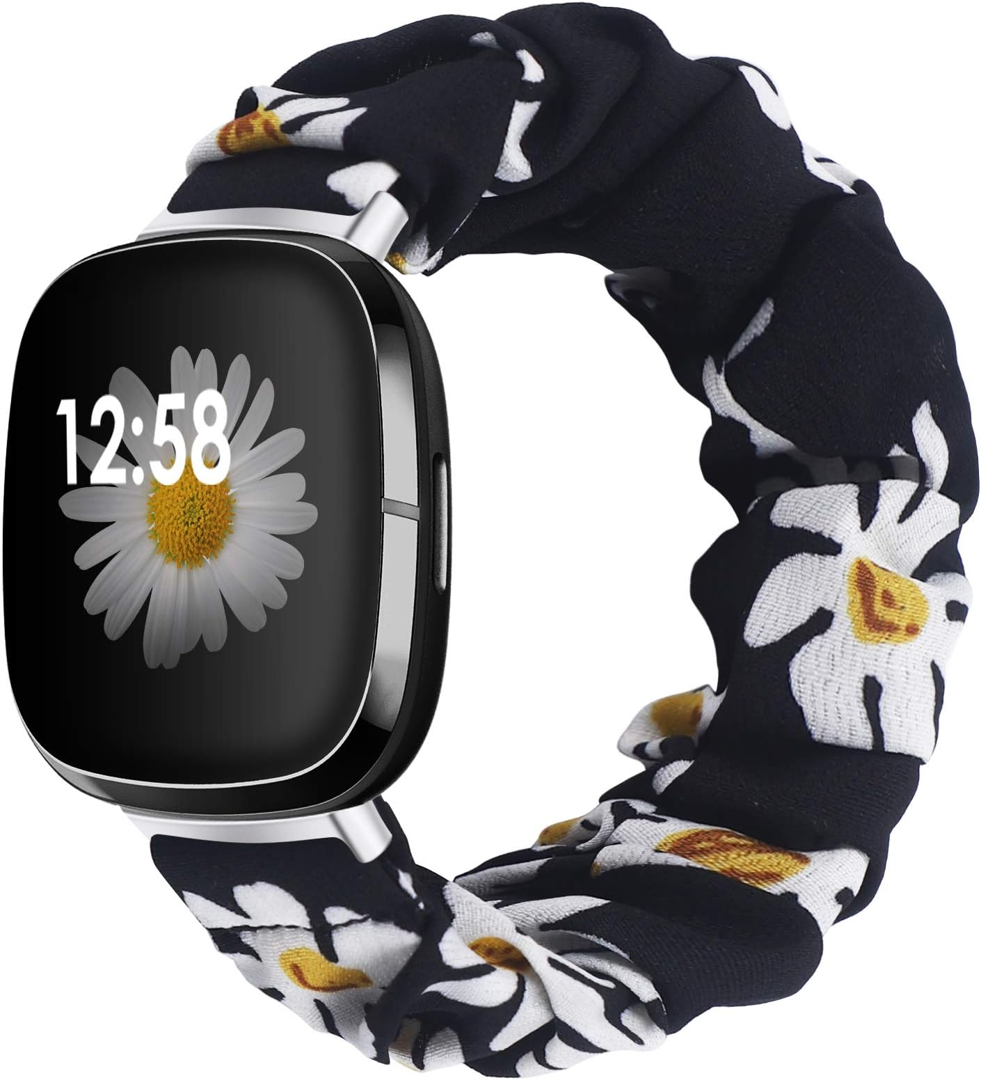 Liwin Scrunchies Bands Compatible with Fitbit Sense/Versa 3(Not for Versa 2), Bands for Women and Girls, Elastic Printed Strap Accessories Replacement Scrunchy Wristband for Sense/Versa 3 Smartwatch