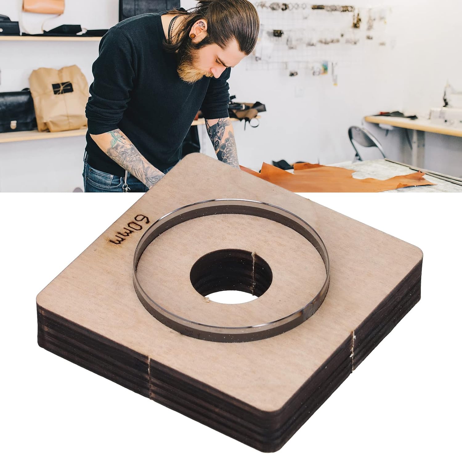 Leather Cutting Die Alloy Steel Punching Mold Round Hollow Leather Craft Tool For Precision Cutting DIY Projects Leatherworking Cardboard Rubber 60mm Diameter