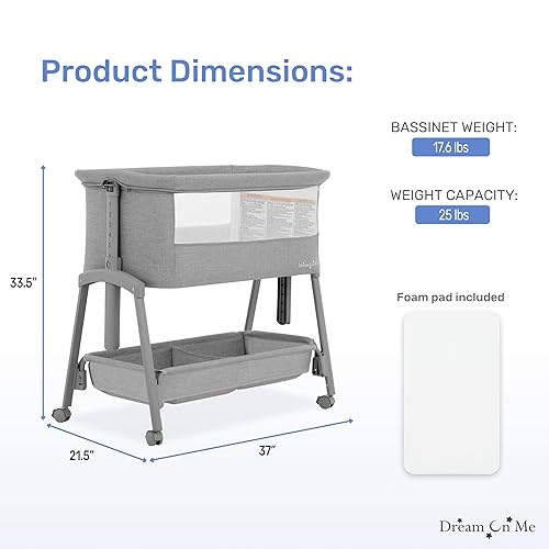 Miniatura 3 de Dream On Me Calypso - Moisés portátil con ruedas Cama de noche de altura ajustable, moisés plegable para bebé con laterales de malla transpirable,