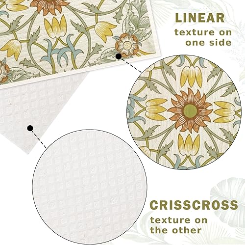 Miniatura 3 de AnyDesign - Paquete de 8 paños de cocina suecos con flores azules y verdes, reutilizables, lavables, de algodón, para la limpieza de fiestas en el