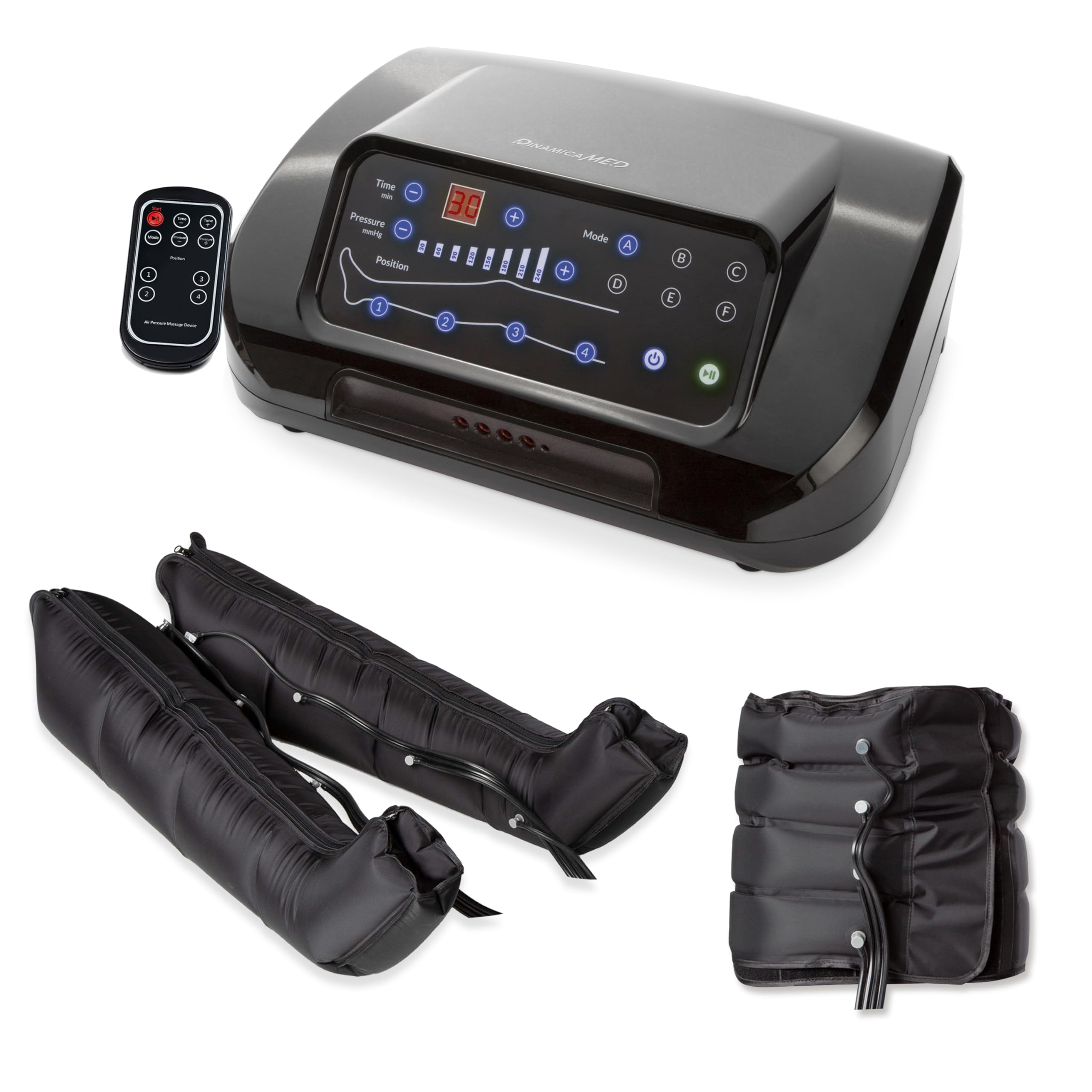 Dinamicamed Presoterapia PRO 4.0 Classic – Máquina de Presoterapia Profesional con Botas para Piernas y Faja Abdominal, 4 Cámaras de Aire, Presión Ajustable, Presoterapia en Casa