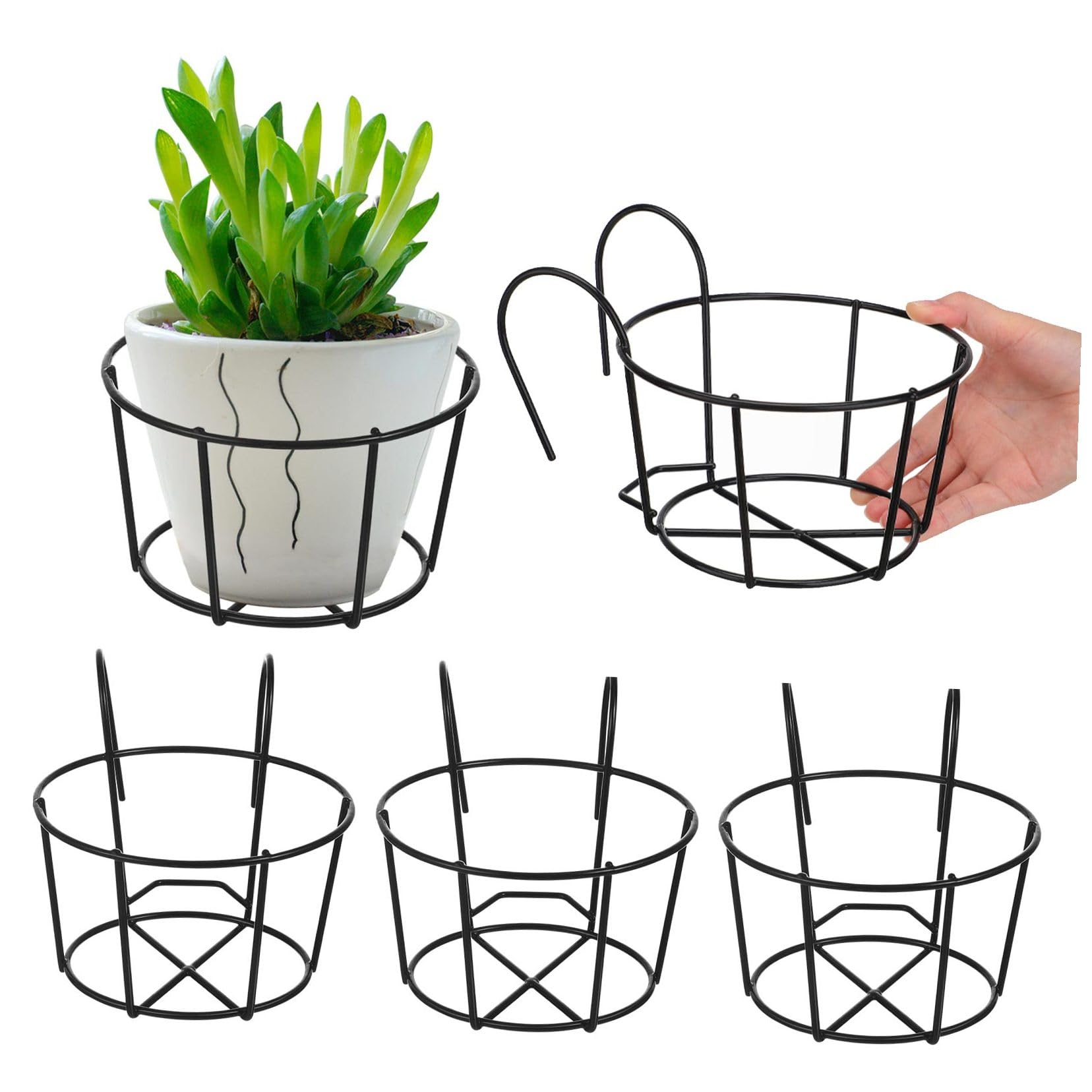 Soporte para plantas colgante de hierro para macetas, juego de 5 unidades para balcones y jardineras