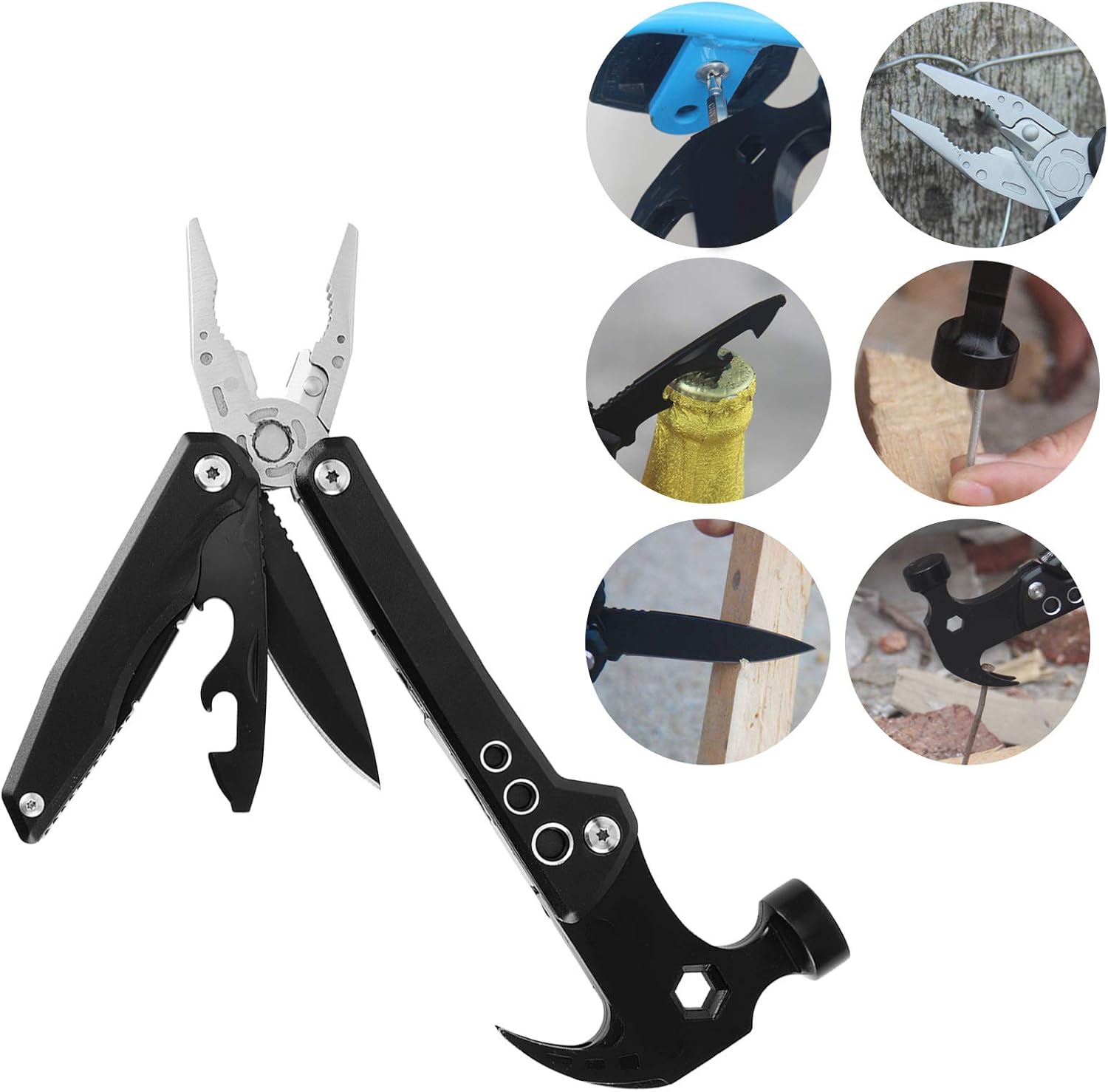 Claw Hammer, Black Portable Nail Hammer, Folding Plier, DIY Multifunctional Tools, with Aluminum Oxide Handle for Can Opener Nail Puller